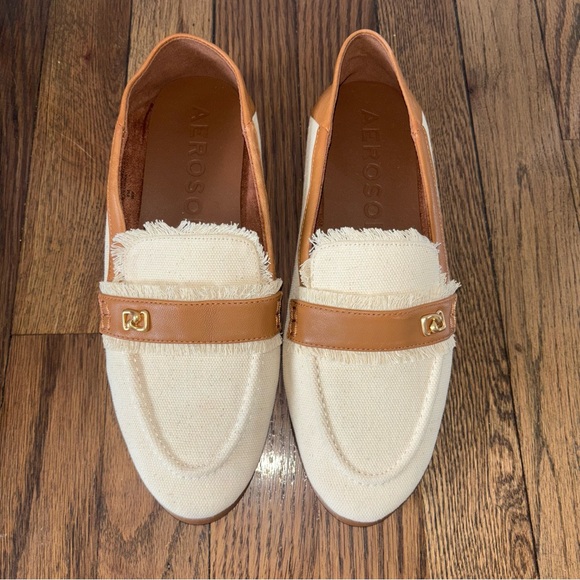 Aerosoles Comfortable Women's Collapsible Back Loafer in Cream Canvas Fabric Sz8 - Picture 1 of 12
